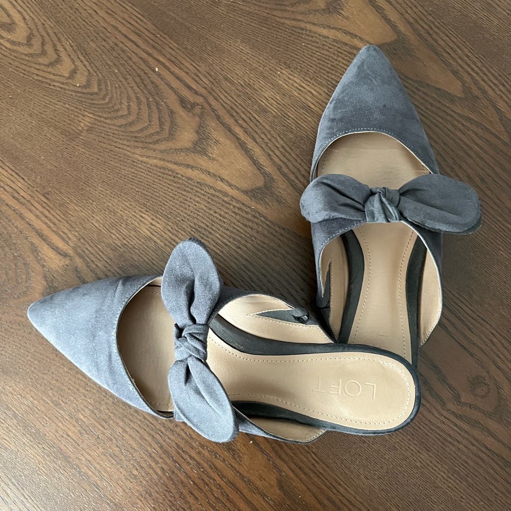 LOFT Grey Suede Bow Mules - Picture 2 of 7